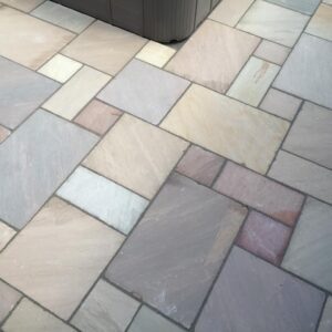 Natural Textured Multi Size Machine Cut Raj Green Sandstone Paving