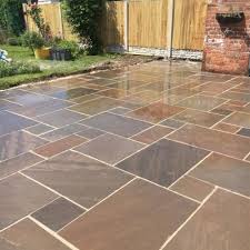 Natural Textured Multi Size Hand Cut Autumn Brown Sandstone Paving