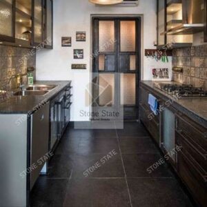 Kadappa Black Lime Stone Leather Finish Kitchen Flooring