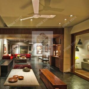Kadappa Black Lime Stone Leather Finish Lobby Flooring