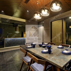 Kadappa Black Lime Stone Leather Finish Restaurant Flooring