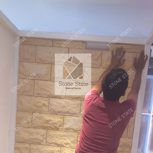Teak Yellow Sandstone Rock Face Stone Wall Cladding - Image 5