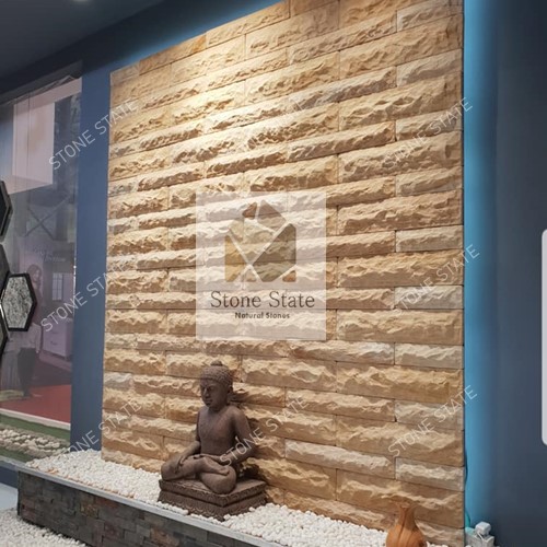 Teak Yellow Sandstone Rock Face Stone Wall Cladding - Image 2